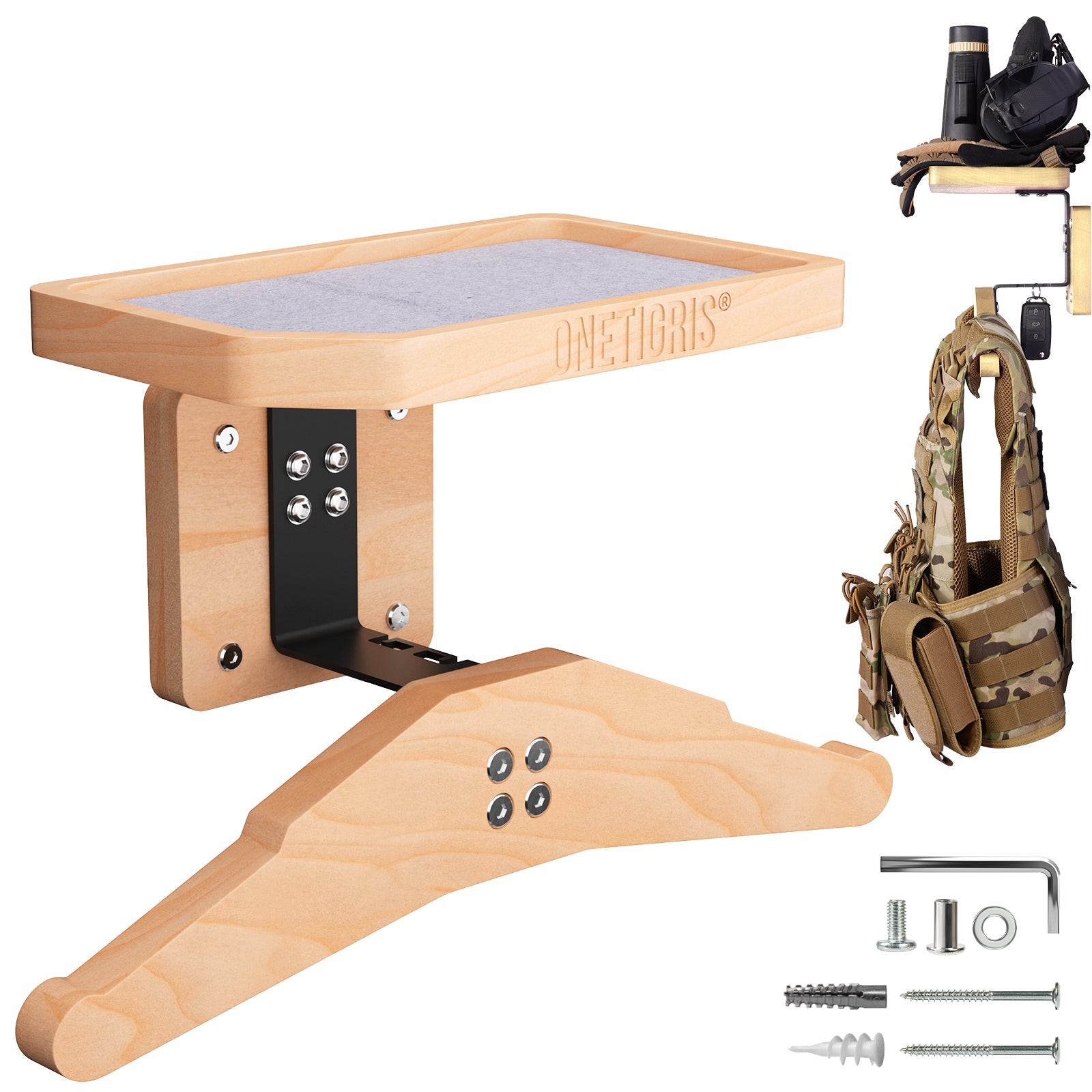 Wall-Mounted Coat Rack with Shelf | Heavy-Duty Metal-Wood Entryway Organizer for Motorcycle Gear, Jackets & Tactical Vests– Space-Saving for Hallway, Garage & Porch